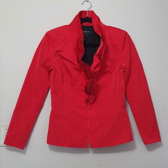 Lafayette 148 NY Jacket Red Crisp Taffeta Ruffle C - Picture 1 of 8